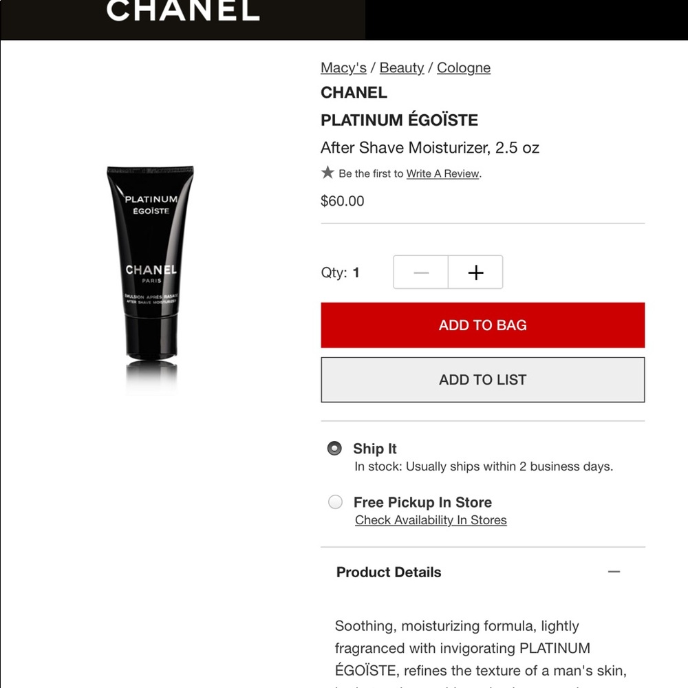 Chanel aftershave moisturizer